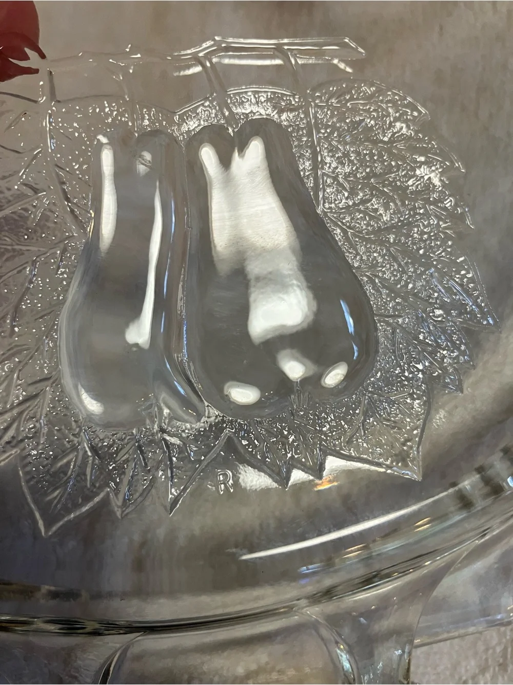 vintage Jeannette Glass Baltimore Pear handled cake plate embossed pears